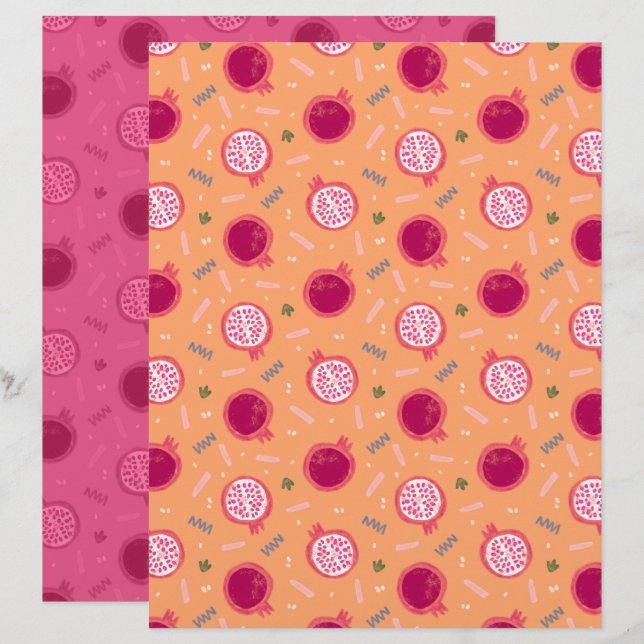 Granatäpple Scrapbookpapper (Fram/baksida)