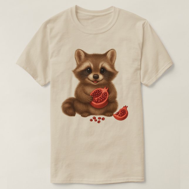 Granatäpple & Sött Tvättbjörnunge Retro | Höstfruk T Shirt (Design framsida)