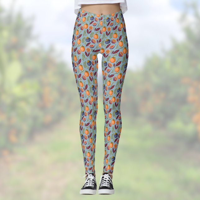 Granatäpplen Apelsiner och Ormbunkar Vintage Dammi Leggings (Skapare uppladdad)