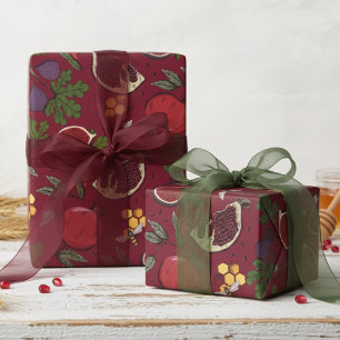 Granatäpplen, Fikon och Honungsbin Burgundy Presentpapper