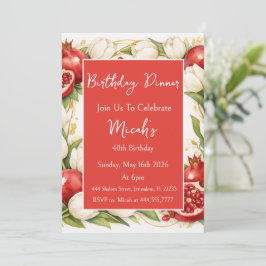 Granatäpplen Tulpaner Akvarell Röd Vit Modern  Inbjudningar