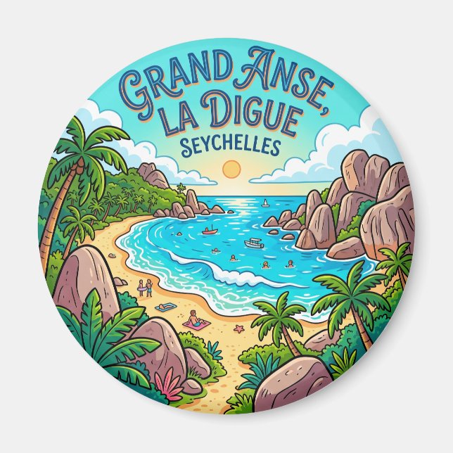 Grand Anse, La Digue Seychellerna Magnet (Framsidan)