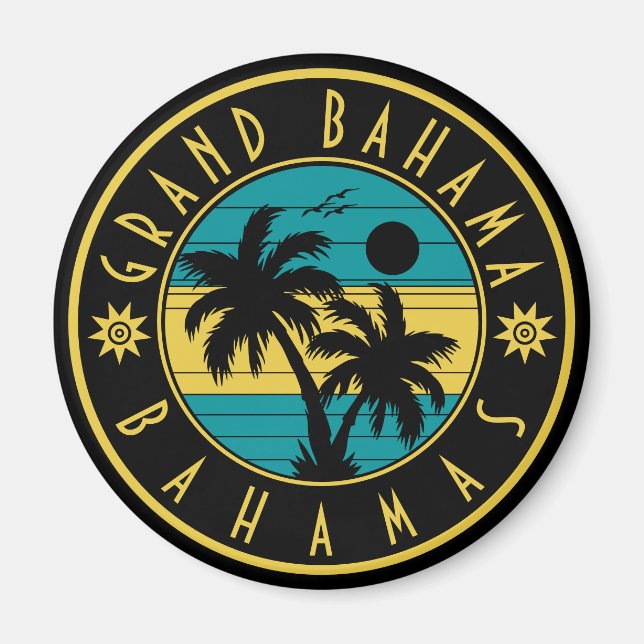 Grand Bahama Bahamas Retro Handflatan träd Souveni Magnet (Framsidan)