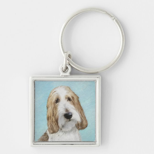 Grand Basset Griffon Vendeen - Original Hund Art Fyrkantig Silverfärgad Nyckelring (Framsidan)