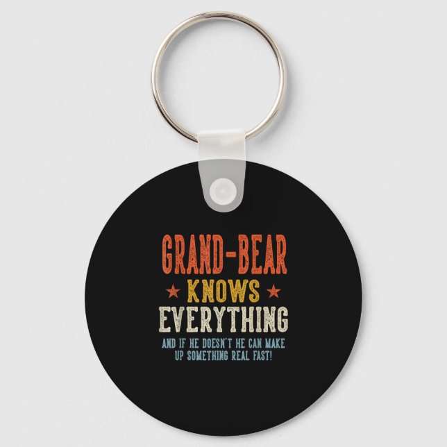 Grand-bear vet allt fars dag retro nyckelring (Framsida)