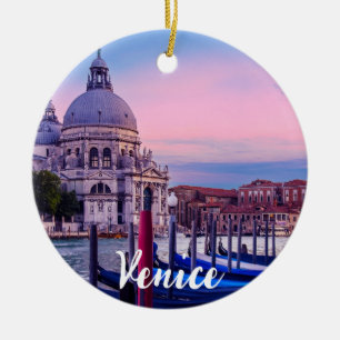 Grand Canal med gondolas och kyrkan i Venedig Julgransprydnad Keramik