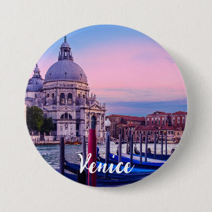 Grand Canal med gondolas och kyrkan i Venedig Knapp