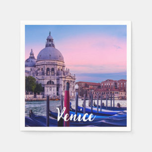 Grand Canal med gondolas och kyrkan i Venedig Pappersservett