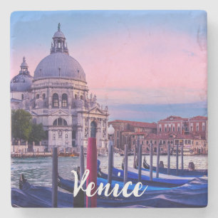 Grand Canal med gondolas och kyrkan i Venedig Stenunderlägg