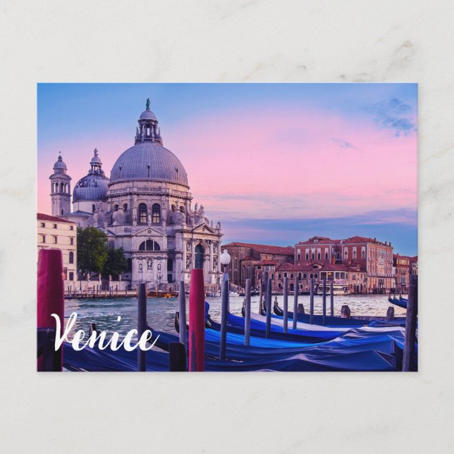 Grand Canal med gondolas och kyrkan i Venedig Vykort (Framsida)