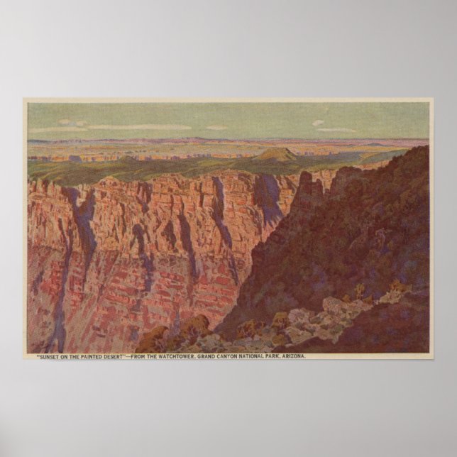 Grand Canyon, Arizona - Solnedgång på det målade Poster (Framsidan)