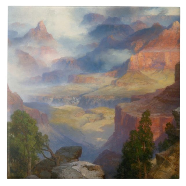 Grand Canyon i Mist (av Thomas Moran) Kakelplatta (Framsidan)