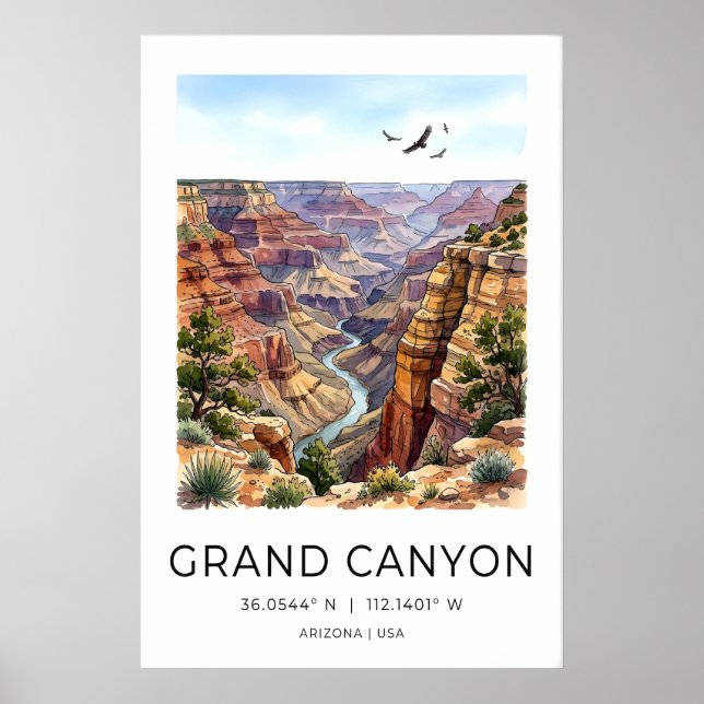 Grand Canyon konsttryck ökenpanorama i svart Poster (Framsidan)