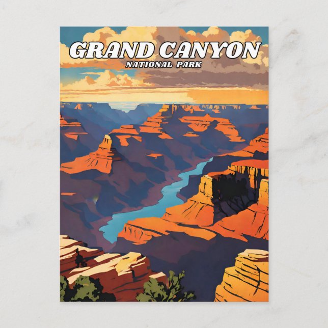 Grand Canyon National Park illustration retro Clas Vykort (Framsida)