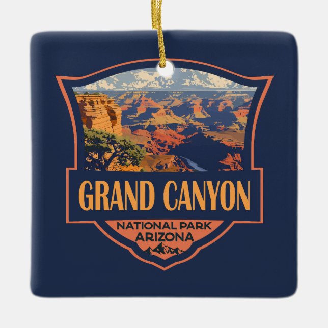 Grand Canyon National Park Illustration Travel Art Julgransprydnad Keramik (Framsida)
