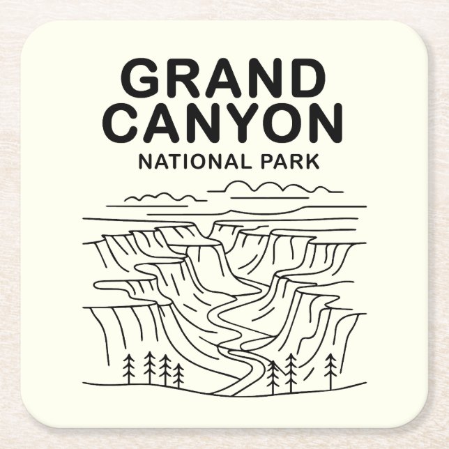 Grand Canyon National Park Line Art Underlägg Papper Kvadrat (Framsidan)