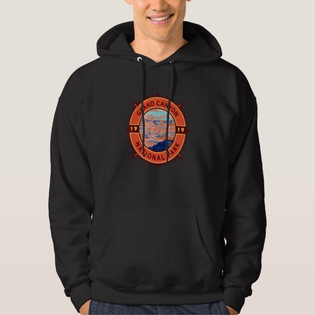 Grand Canyon National Park Retro Compass Emblem Hoodie (Framsida)