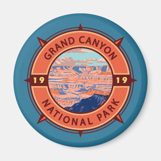 Grand Canyon National Park Retro Compass Emblem Magnet (Framsidan)
