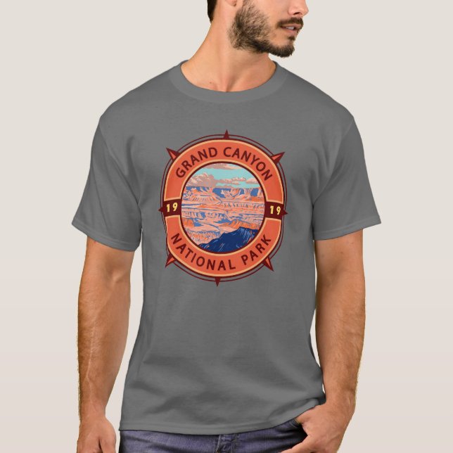 Grand Canyon National Park Retro Compass Emblem T Shirt (Framsida)
