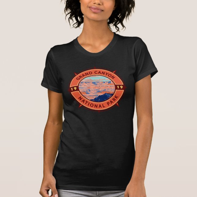 Grand Canyon National Park Retro Compass Emblem T Shirt (Framsida)