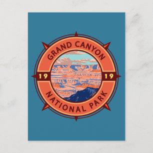 Grand Canyon National Park Retro Kompassemblem Vykort