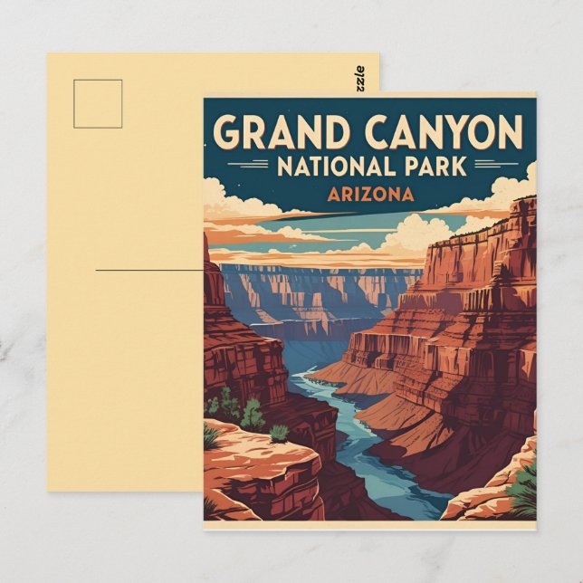 Grand Canyon nationalpark Arizona Retro Vykort (Fram/baksida)
