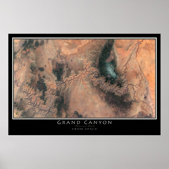Grand Canyon nationalpark Arizona Satellite Karta Poster (Framsidan)