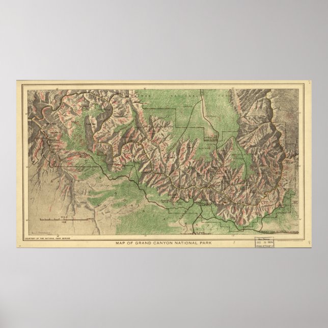 Grand Canyon nationalpark Karta 1926 Poster (Framsidan)
