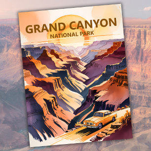 Grand Canyon Pastell Akvarell Vintage Bilresa Vykort