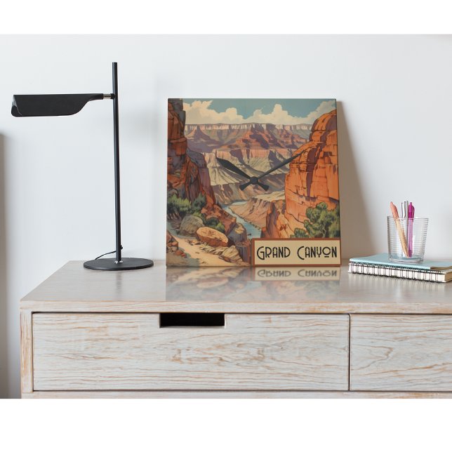 Grand Canyon Retro Travel Design Fyrkantig Klocka (Skapare uppladdad)