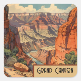 Grand Canyon Retro Travel Design Fyrkantigt Klistermärke