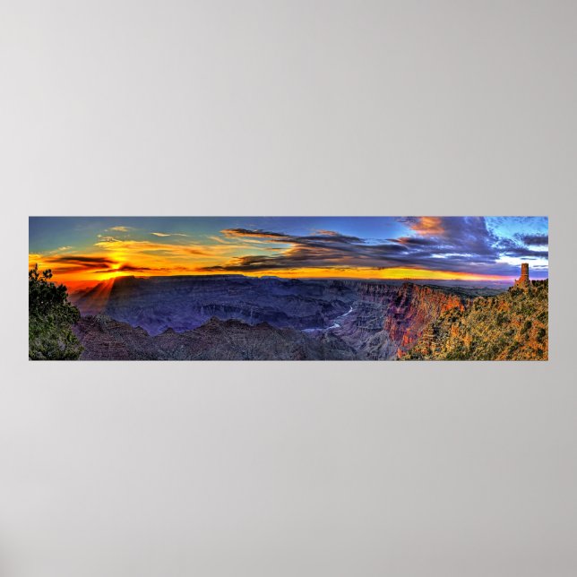 Grand Canyon Sunbeams och Torn Panorama Poster (Framsidan)
