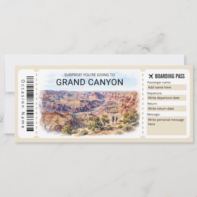 Grand Canyon Trip Boarding Pass Ticket Inbjudningar (Framsida)