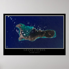 Grand Cayman Island från Space Satellite Karta Poster