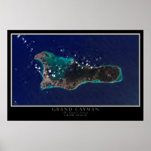 Grand Cayman Island från Space Satellite Karta Poster