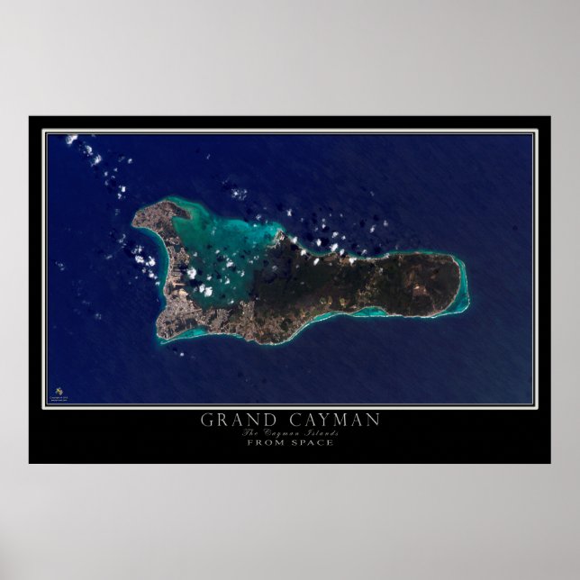 Grand Cayman Island från Space Satellite Karta Poster (Framsidan)