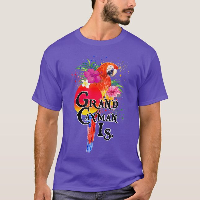 Grand Cayman Islands Tropical Parrot Tee Shirt (Framsida)