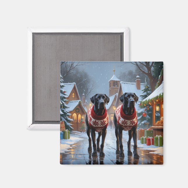 Grand Danaser Hunden Jul Snö Högtid Magnet (Front/Back)