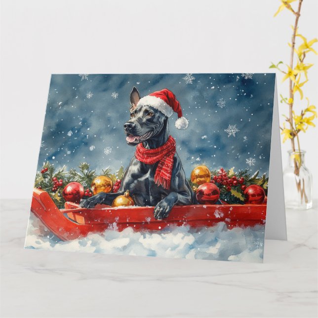 Grand Danaserhund i släde Låt det snöa jul Kort (Gul blomma)