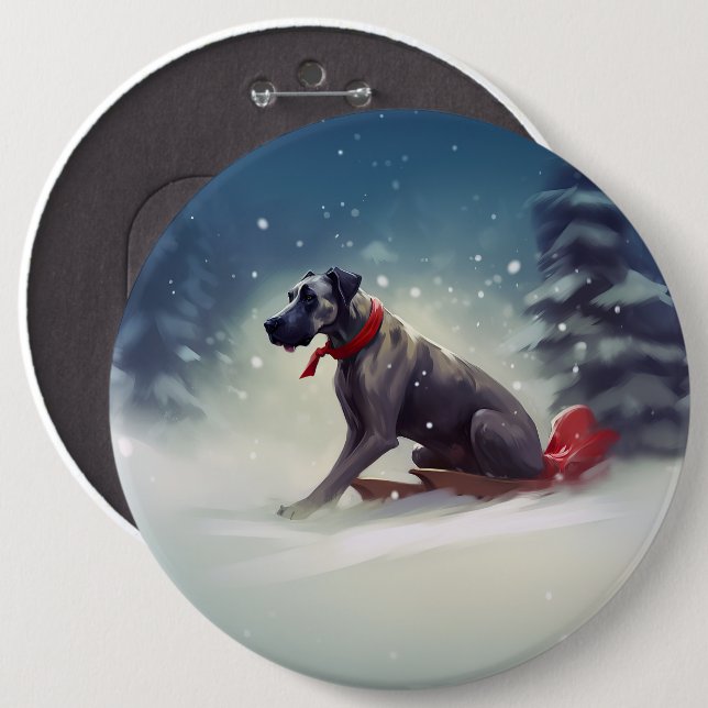 Grand Danes jul snö vinter Knapp (Framsida & baksida)