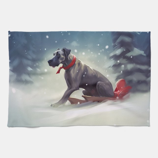 Grand Danes jul snö vinter Kökshandduk (Horisontell)