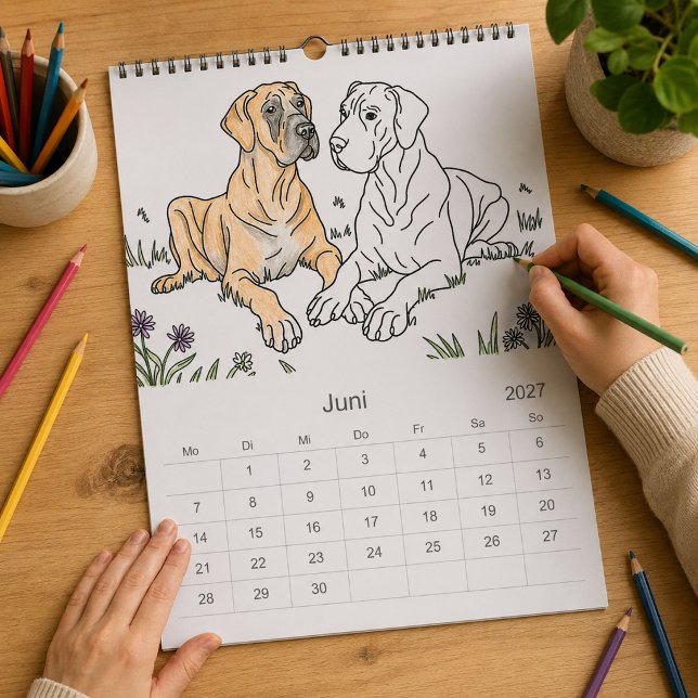 Grand Danois 18-månaders utfyllnad av färger Perso Kalender (add colors and love )