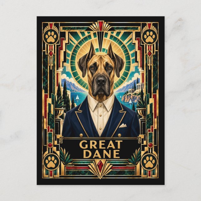 Grand Danois, Art Deco Hund Vykort (Framsida)