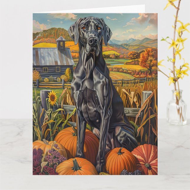 Grand Danois Hund Höstskörd Tacksägelse Kort (Gul blomma)