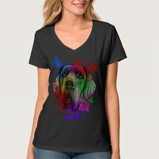 Grand Danois Hund med Splash Art T Shirt (Framsida)