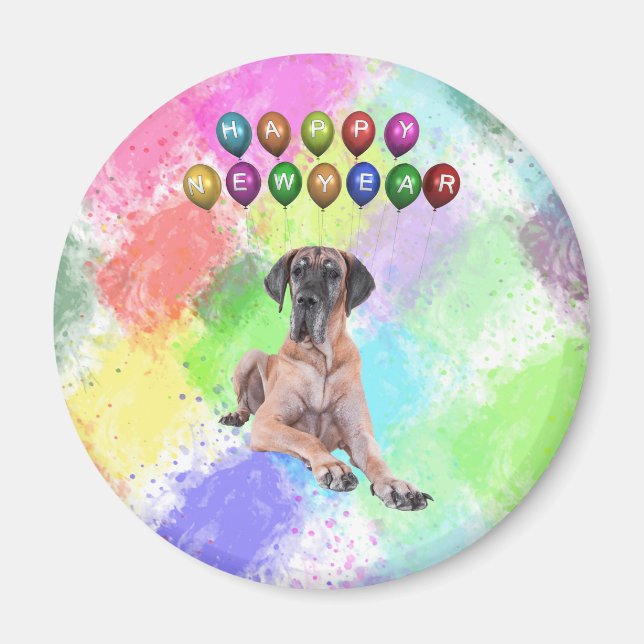 Grand Danois Hund önskar Gott Nytt År Magnet (Framsidan)