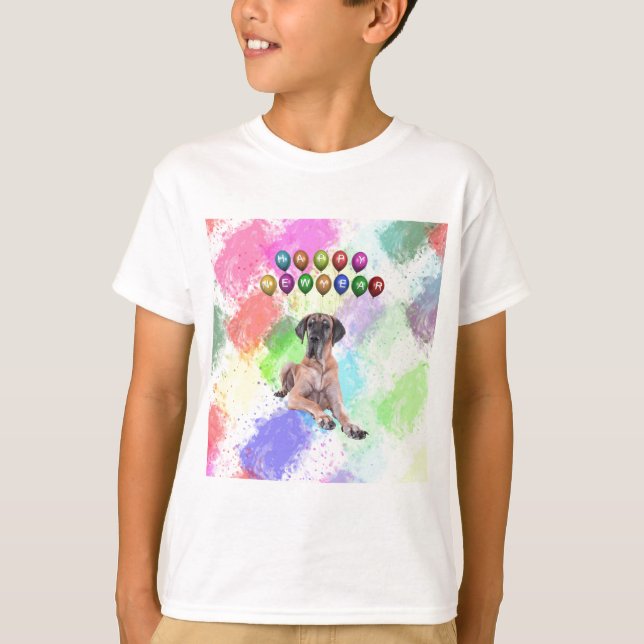Grand Danois Hund önskar Gott Nytt År Tee Shirt (Framsida)