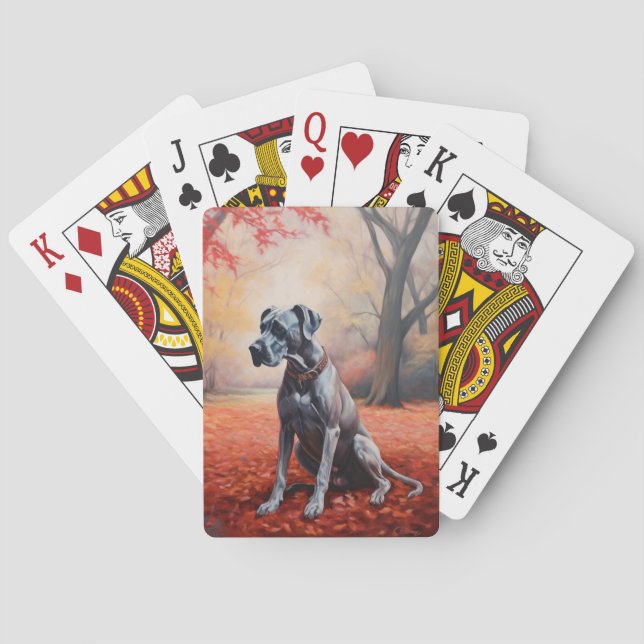 Grand danois i höstlöv Fall Inspirera Casinokort (Baksidan)
