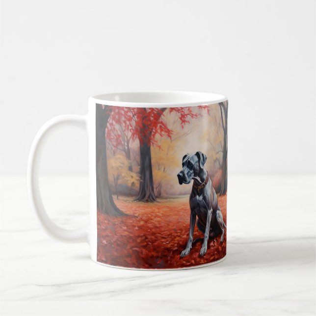 Grand danois i höstlöv Fall Inspirera Kaffemugg (Vänster)