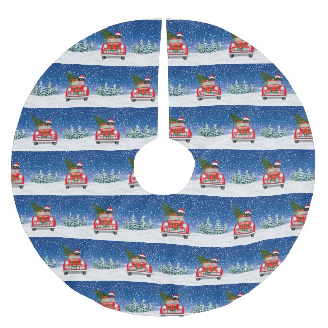 Grand Danois Kör Bil I Snö Jul  Julgransmatta Borstad Polyester (Framsidan)